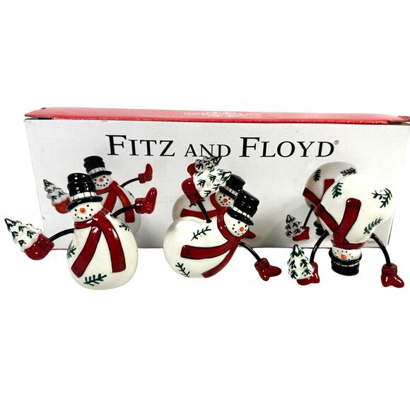 Fitz and Floyd Celebrate Christmas Snowmen-Original Box-Set of 3 - Picture 3 of 7
